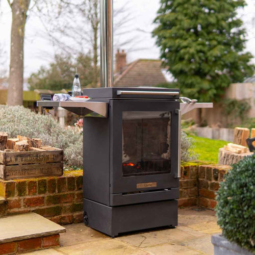 BBQube 2-Wheel Grill and Heater Garden Setting