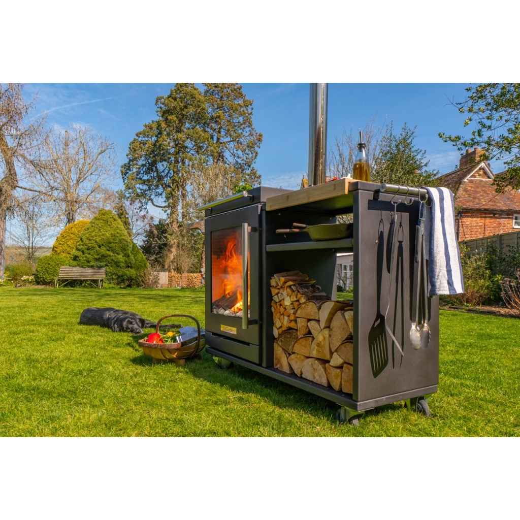 BBQube & Log Store Grill and Heater Side View