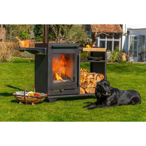 BBQube & Log Store Grill and Heater in Garden