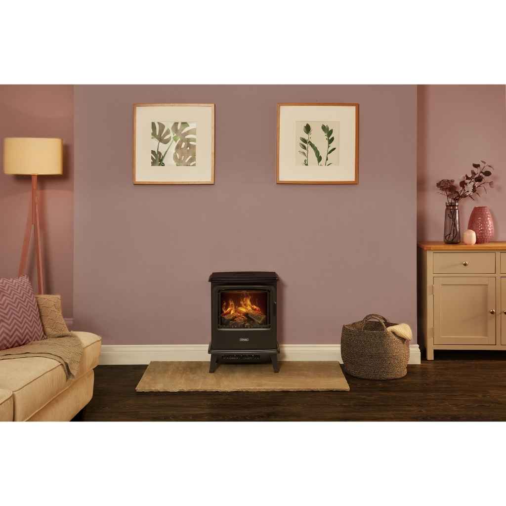 Dimplex Bayport Optimyst stove grey room setting Instyora