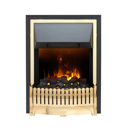 Dimplex Bellemont Optimyst brass electric fire front view Instyora