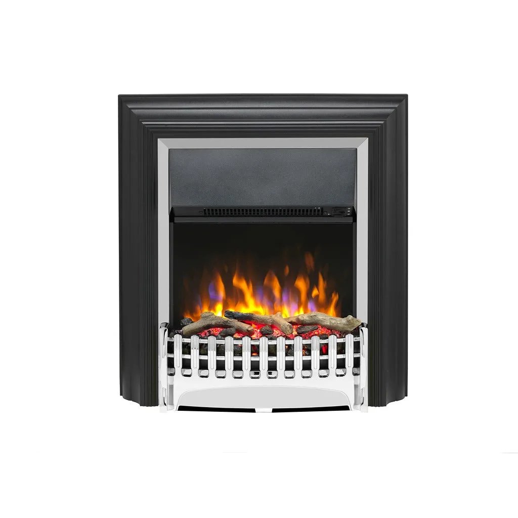 Dimplex Kingsley Deluxe chrome electric fire front view Instyora