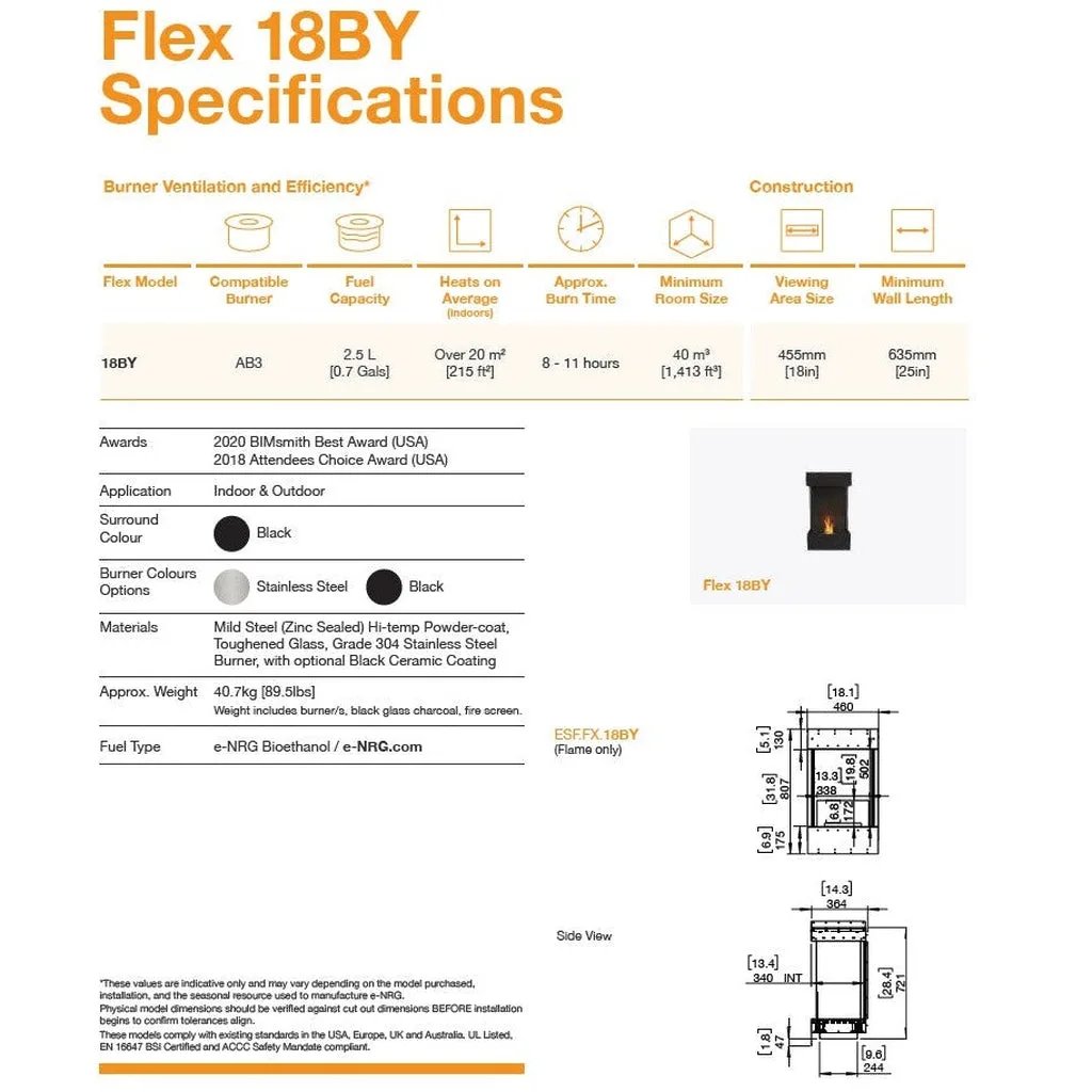 EcoSmart Fire Flex 18 Bioethanol Fireplace Insert - Single Room