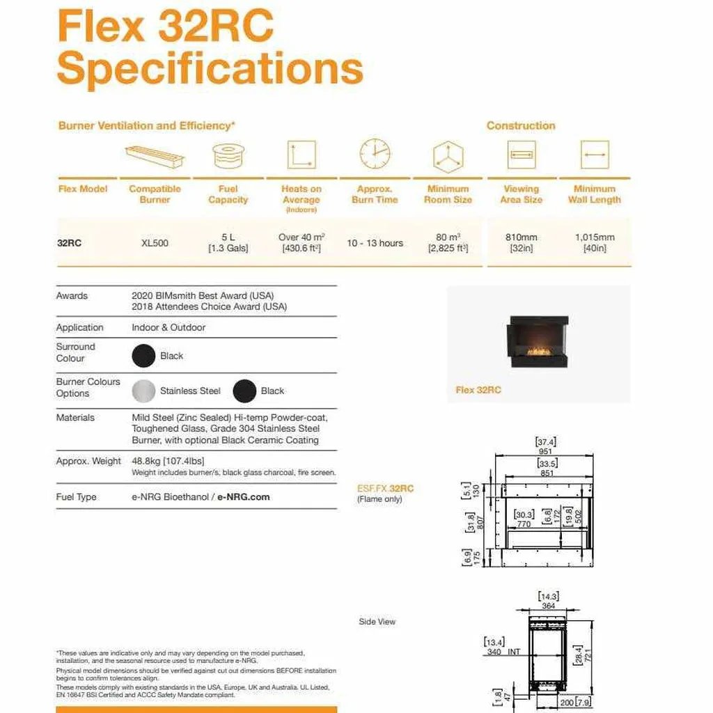 EcoSmart Fire Flex 32 Bioethanol Fireplace Insert - Single Room