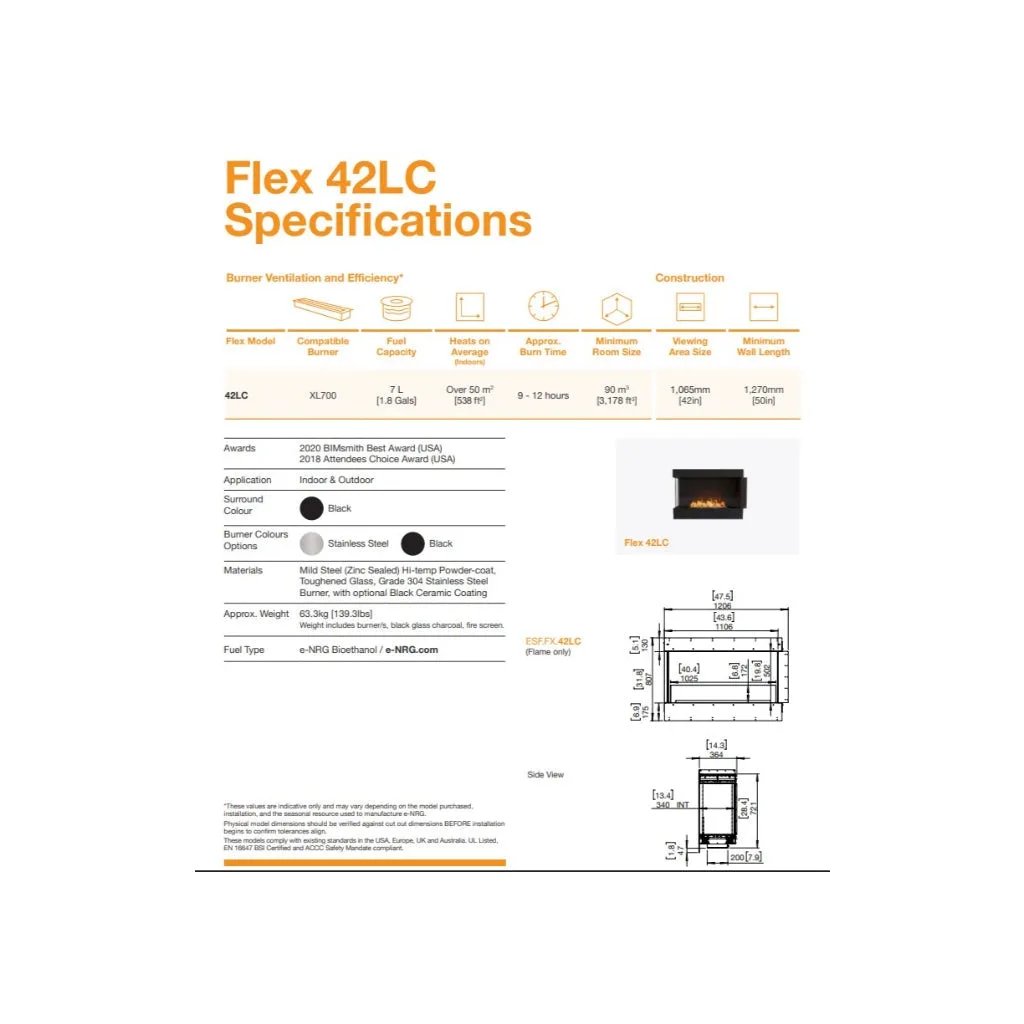 EcoSmart Fire Flex 42 Bioethanol Fireplace Insert - Single Room