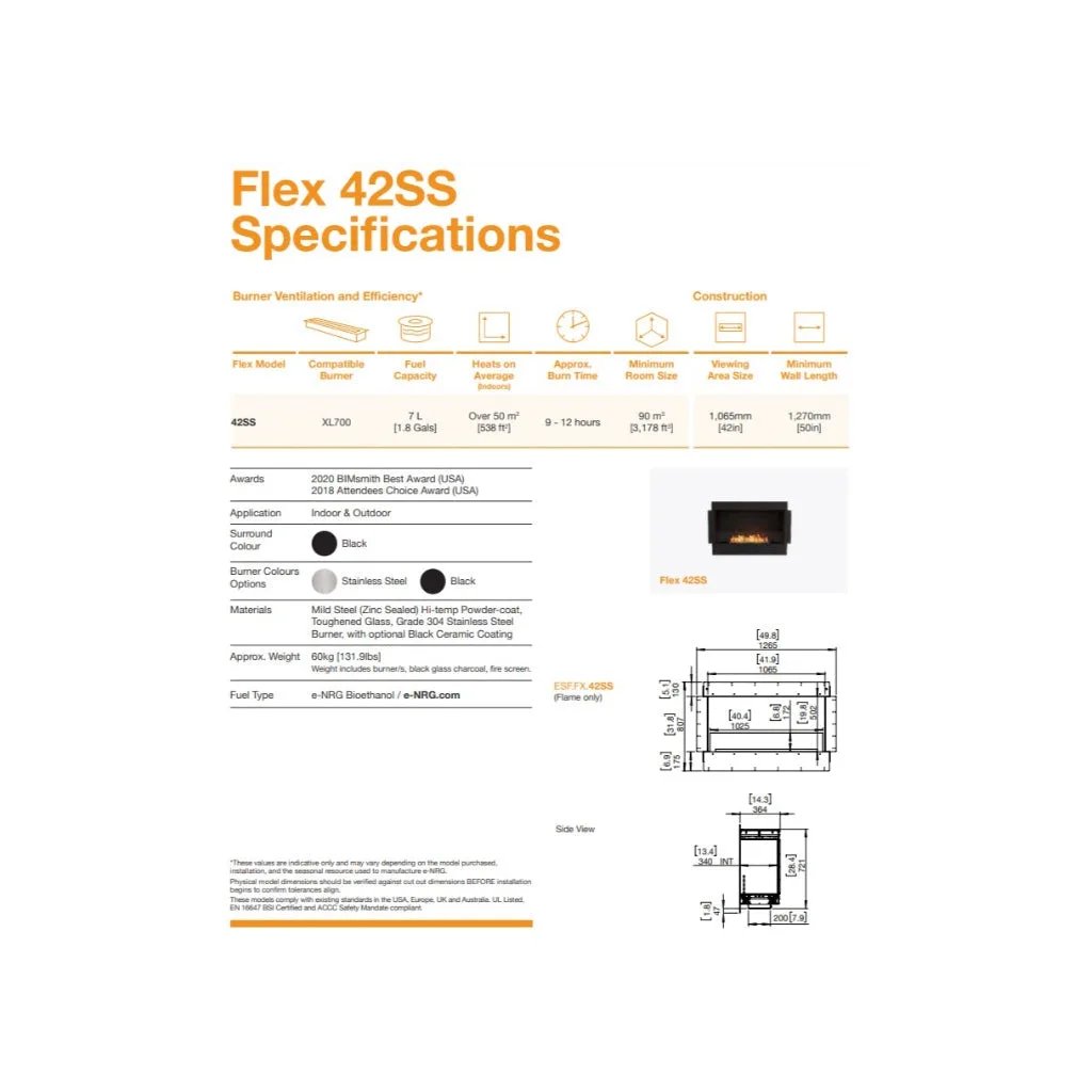 EcoSmart Fire Flex 42 Bioethanol Fireplace Insert - Single Room