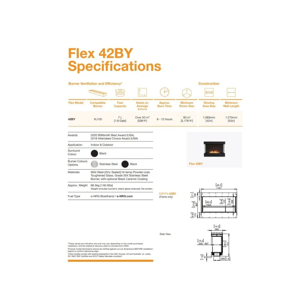 EcoSmart Fire Flex 42 Bioethanol Fireplace Insert - Single Room