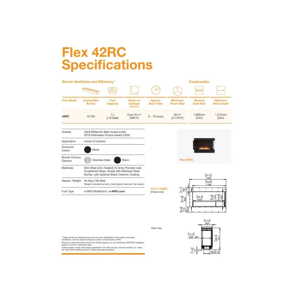 EcoSmart Fire Flex 42 Bioethanol Fireplace Insert - Single Room