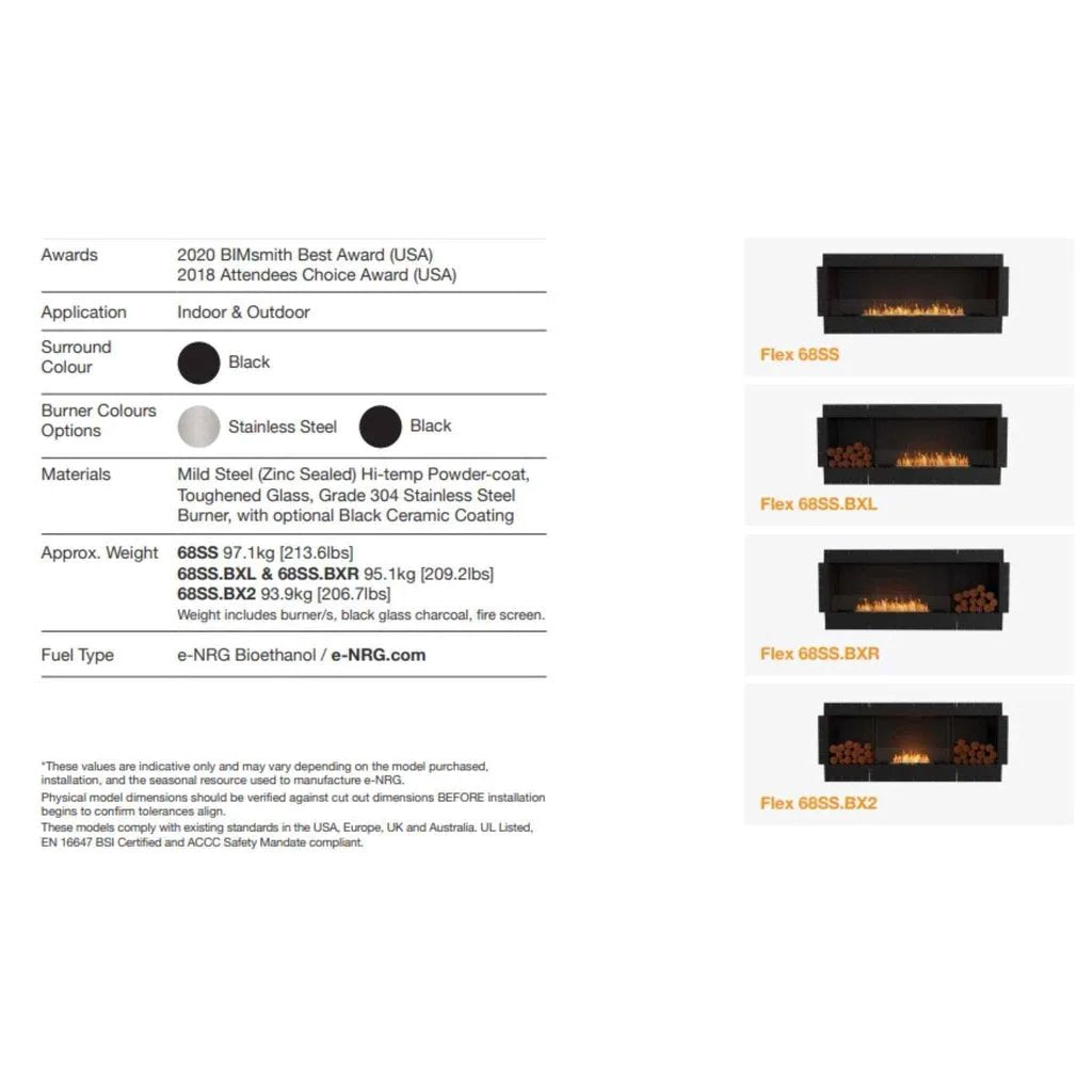 EcoSmart Fire Flex 68 Bioethanol Fireplace Insert - Single Room