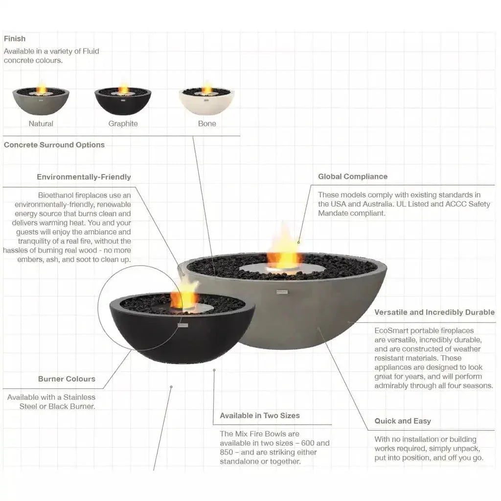 EcoSmart Fire Mix 600 - Portable Fire Pit Bowl