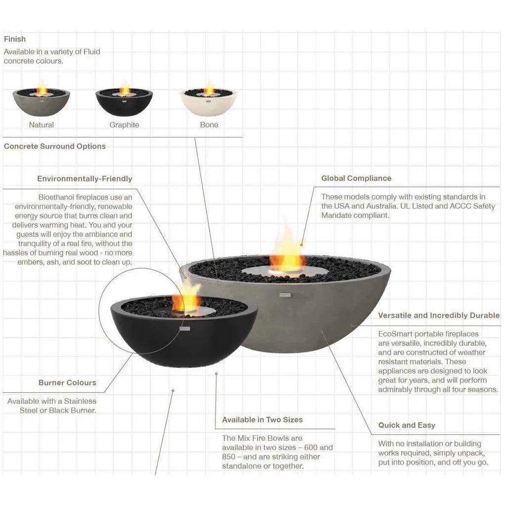 EcoSmart Fire Mix 850 Fire Pit Bowl - Portable