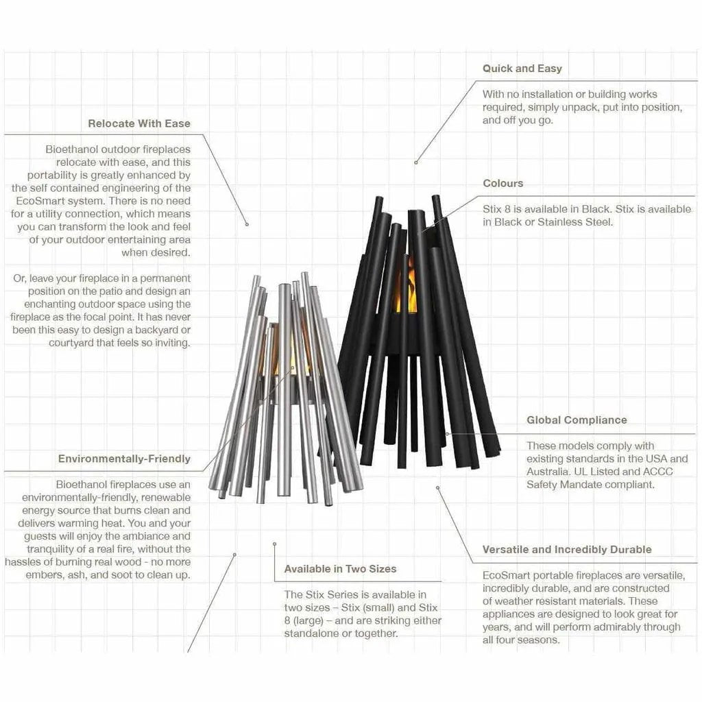 EcoSmart Fire Stix 8 - Designer Portable Fire Pit