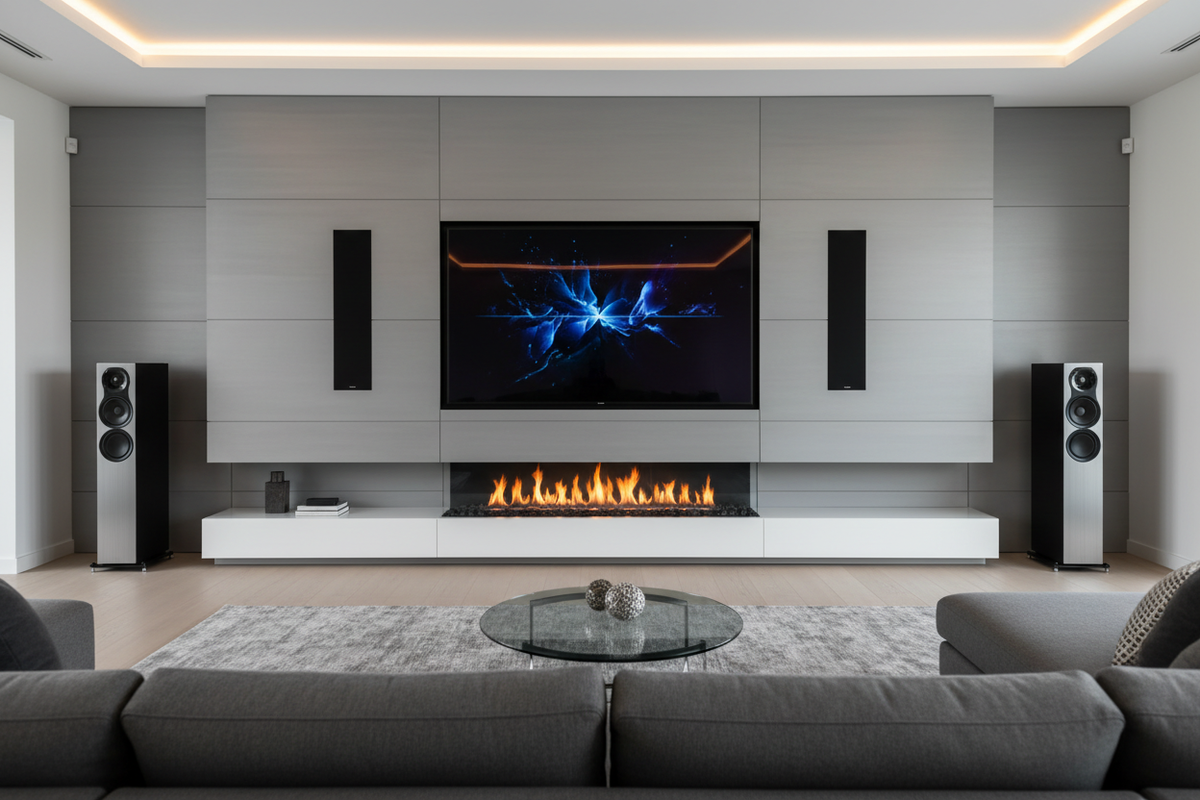 Modern Media Wall with Integrated Fireplace